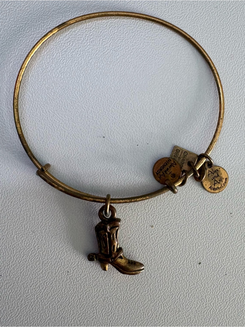 Alex and Ani Gold Cowboy Boot Charm Bangle Bracelet
